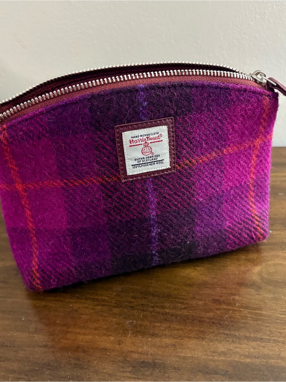 Harris Tweed Pink Plaid Wool Cosmetic Bag Pouch Scotland Maccessori Small
